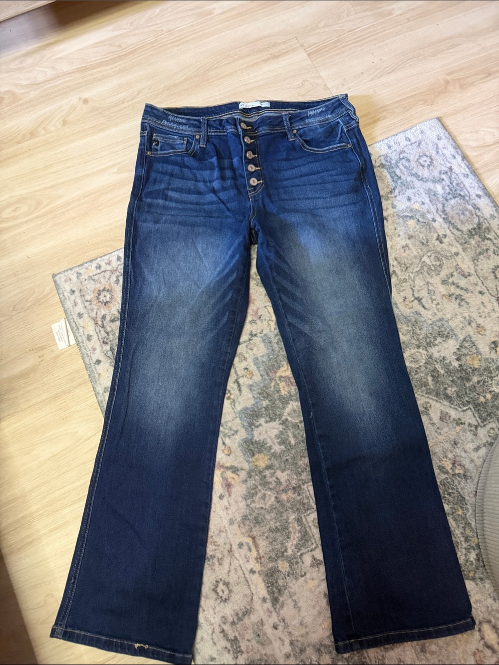 KanCan Dark Blue High-Rise Button-Fly Flare Jeans